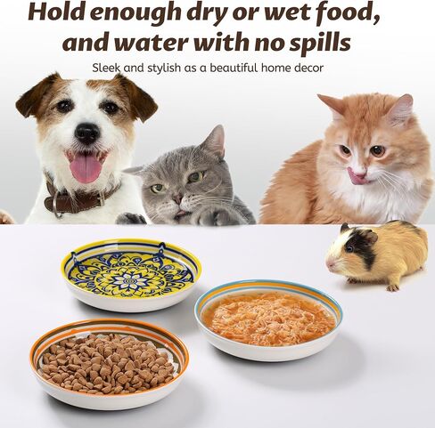 Ceramic Cat Bowls, Nonslip Cat Food Bowl Set with Silicone Base, Whisker Friendly Cat Dishes for Food and Water, 4 Pack Cute Cat Plates for Feeding Indoor Cats, Kitten, Small Dogs in Kuwait