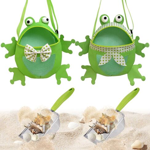 4PCS Beach Toy Mesh Shovel and Mesh Beach Bag Seashell Bag,for Sand Filter & Collect Shells,Sand Sifter Shell Collecting Tools(Blue-Pink Crab) in Kuwait
