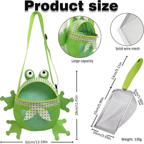 4PCS Beach Toy Mesh Shovel and Mesh Beach Bag Seashell Bag,for Sand Filter & Collect Shells,Sand Sifter Shell Collecting Tools(Blue-Pink Crab) in Kuwait