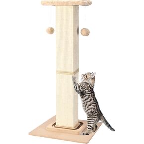 Cat Scratching Post,33 Inches Heavy Duty and Thicker Cat Scratching Posts for Indoor Cats Adults,Tall Cat Scratching Post with Interactive Toys and Hanging Ball, Protect Your Furniture, Beige