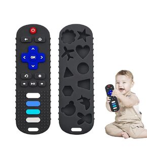Baby Teether Toy, TV Remote Control Shape Teething Baby Toys for Infants, Baby Chew Remote Teether Toys for Babies 3-24 Months,BPA Free(Black&Blue)