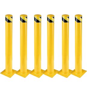 Safety Bollard 6 Packs, 48 Inch Height Bollard Post, 4.5 Inch Diameter, Yellow Safety Steel Bollard Post with 24 Anchor Bolts, for Traffic Control, Driveway Barrier, Parking Pole