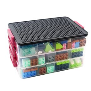 Toys Storage Organizer Bins for Lego, Stackable Toys Organizer, Lego Building Block Storage, Toy Storage Box with 24 Palace Grids, Plastic Stackable Organizer Bins (Black 1Layers)