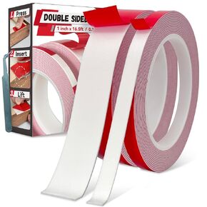 Double Sided Tape Heavy Duty, 33FT Strong Adhesive Mounting Tape for Hanging Picture, LED Light, Sensors, Car, Home, Office, School Decor, 1 and 0.39 Inch Wide