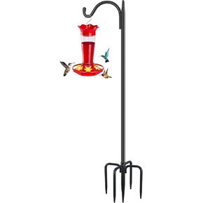 FEED GARDEN Adjustable Outdoor Shepherds Hook Bird Feeder Pole with 7 Prongs Base, 60 Inch Tall Heavy Duty Shepard Hook Stand for Hanging Bird Feeders, Plant Baskets, Black (1 Pack)