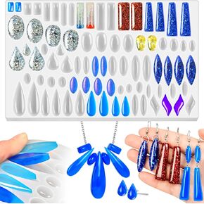 Resin Earring Molds, 82-Cavity Stud Earring Silicone Molds for Epoxy Resin Casting, Oval Teardrop Gem Pendant Molds for DIY Jewelry Necklace, Ring, Dangle Drop Earrings Keychain