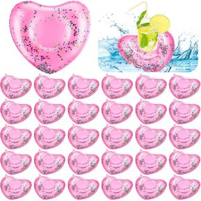 Tioncy 40 Pcs Inflatable Heart Drink Holder Drink Floaties Floats Heart Shaped Cup Holders Blow up Decorations Accessories for Wedding Swimming Pool Bachelorette Party Supplies