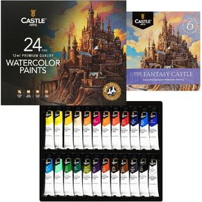 Castle Art Supplies 24 x 12ml Watercolor Paint Tube Set | Value for Adult Artists | Quality, Intense Colors | Just Squeeze The Tube, Mix with Water and Get Creative | in Delightful Presentation Box
