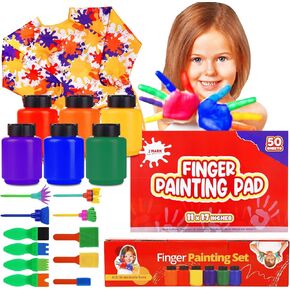 J MARK Complete Toddler Washable Finger Paint Set, Large Finger Paint Pad, Tempera Finger Paints, Smock and More