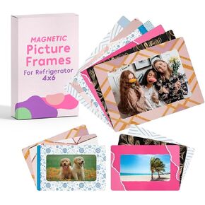 Magnetic Picture Frames for Refrigerator 4x6, 4.5x2.5, Magnet Photo Frame, Pack of 12 in 6 Modern Designs, Locker and Refrigerators Decorations, Perfect Gift.