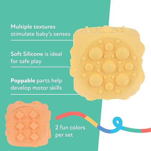 Nuby Silicone Block Poppers - (2-Pack) Interactive Baby Block Toy for Babies 10+ Months - Blue and Green in Kuwait
