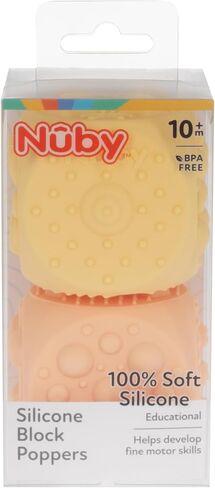 Nuby Silicone Block Poppers - (2-Pack) Interactive Baby Block Toy for Babies 10+ Months - Blue and Green in Kuwait