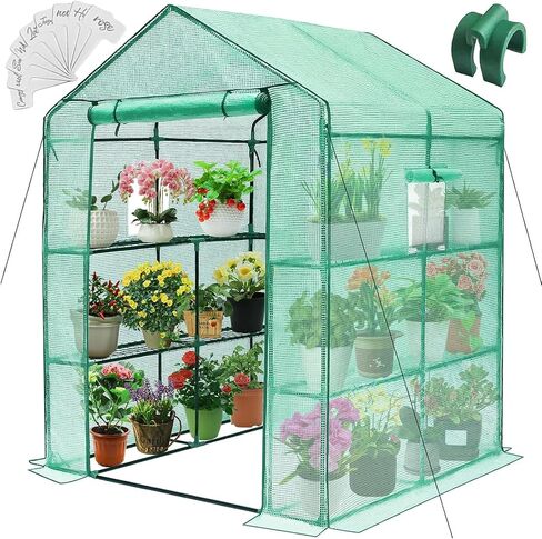 Greenhouse, 56 x 56 x 75'' Greenhouses for Outdoors, Durable Green House Kit with Window, Thicken PE Cover, 3 Tiers 8 Shelves, Heavy Duty Walk in Green Houses for Indoor Backyard Outside in Saudi Arabia