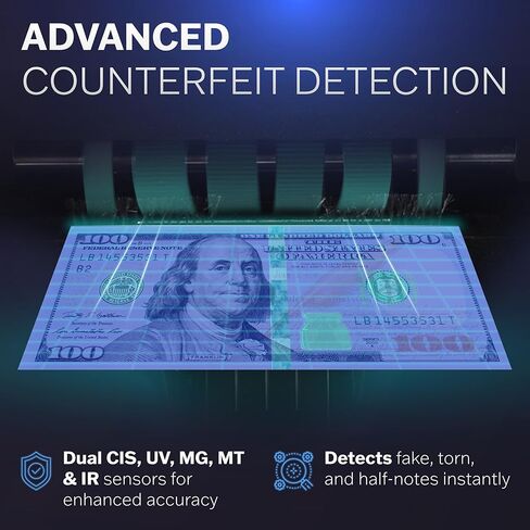 آلة عد النقود ذات الطوائف المختلطة من كارنيشن CR1450 - عداد النقود مع خاصية كشف التزييف بالأشعة فوق البنفسجية/MG/IR - عدد القيمة 1000-1200 نيوتن/متر وسرعة العد ودعم 128 عملة USD/CAD/BRL/MXN/Any in Kuwait