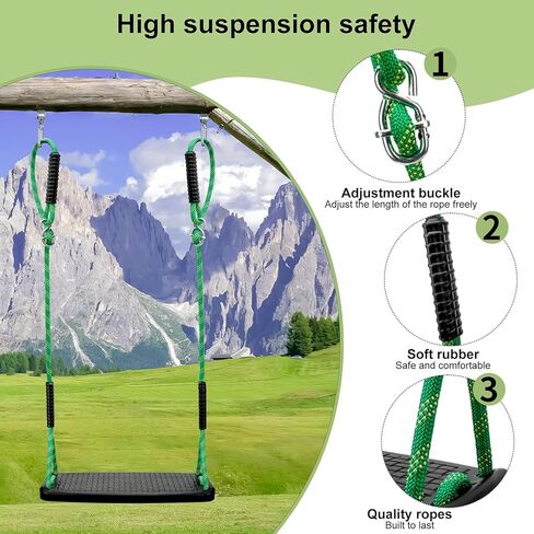 Plastic Swing Set Heavy Duty Replacement,with Adjustable Rope Non-Slip Hanging Tree Swing，Children's Swing Seat Accessories Indoor Outdoor Backyard Playground(Green in Kuwait