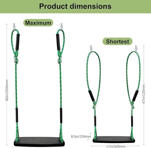 Plastic Swing Set Heavy Duty Replacement,with Adjustable Rope Non-Slip Hanging Tree Swing，Children's Swing Seat Accessories Indoor Outdoor Backyard Playground(Green in Kuwait