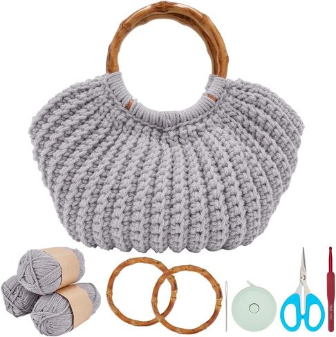 ACRNIGHEET Crochet Bag Kit for Adults Khaki Handbag Crochet Kit for Beginners Tote Bag Crochet Set Crochet Craft Starters Kits Khaki Bag Making Kit with Step-by-Step Instructions and Video Guidance in Saudi Arabia
