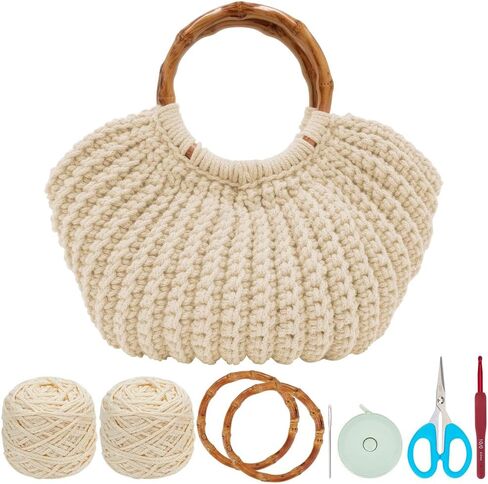 ACRNIGHEET Crochet Bag Kit for Adults Khaki Handbag Crochet Kit for Beginners Tote Bag Crochet Set Crochet Craft Starters Kits Khaki Bag Making Kit with Step-by-Step Instructions and Video Guidance in Saudi Arabia