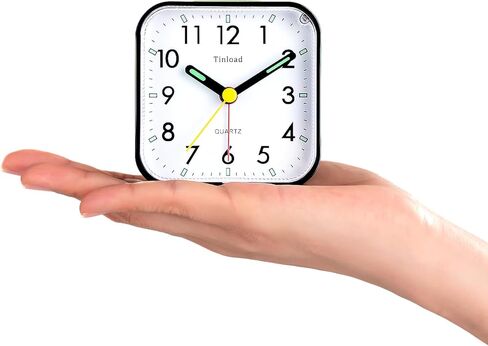 Tinload ساعة منبه تناظرية تعمل بالبطارية الصغيرة صامتة غير موقوتة، أصوات صفير تصاعدية، قيلولة بعد الظهر، وظائف الإضاءة، مجموعة سهلة (أسود) in Kuwait