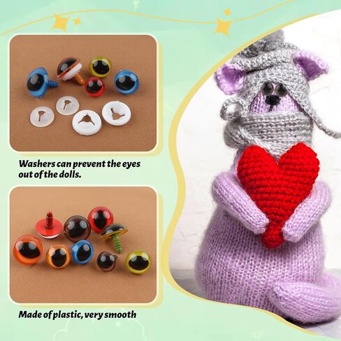 TOAOB 64pcs Safety Eyes for Amigurumis 12mm 15mm 18mm Round Craft Crochet Cat Eyes with Washers for Crocheting Puppet Bear Stuffed Animals Doll Making in Saudi Arabia