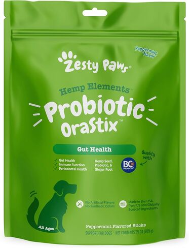 Zesty Paws OraStix for Dogs - Probiotic Sticks with Hemp Seed Curcumin Ginger Root Taurine - Supports Gut Function Flora Immune System Proprietary Healthy Teeth Gum Blend - 25oz in Kuwait