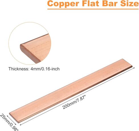 شريط مسطح نحاسي من uxcell، سمك 0.12 بوصة × عرض 0.39 بوصة × 7.87 بوصة طول مطحنة لوحة مخزون النحاس للكهرباء (3 مم × 10 مم × 200 مم) in Kuwait