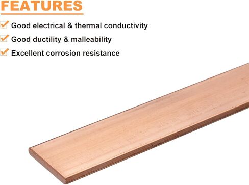 شريط مسطح نحاسي من uxcell، سمك 0.12 بوصة × عرض 0.39 بوصة × 7.87 بوصة طول مطحنة لوحة مخزون النحاس للكهرباء (3 مم × 10 مم × 200 مم) in Kuwait