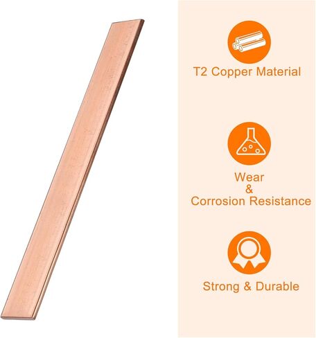 شريط مسطح نحاسي من uxcell، سمك 0.12 بوصة × عرض 0.39 بوصة × 7.87 بوصة طول مطحنة لوحة مخزون النحاس للكهرباء (3 مم × 10 مم × 200 مم) in Kuwait