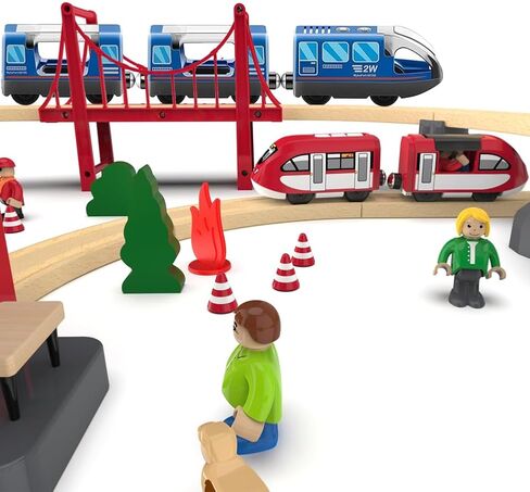 Battery Operated Wooden Train Track Set Toy High Speed for Toddlers 3 4 5 Years Old Boys Kids Magnetic Couplings City Vehicle with Figures in Saudi Arabia