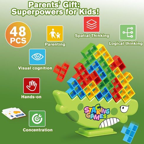 Tetra Tower Game, 64 PCS Board Games Kids and Stacking Blocks - Perfect Family Games for Kids and Adults, Ideal for Team Games, Building Games - Engaging and Exciting in Kuwait
