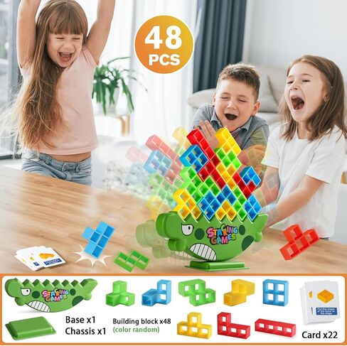 Tetra Tower Game, 64 PCS Board Games Kids and Stacking Blocks - Perfect Family Games for Kids and Adults, Ideal for Team Games, Building Games - Engaging and Exciting in Kuwait
