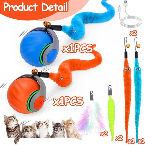 Mity rain Interactive Cat Ball Toy, Self Rolling Ball with Cover Anti-Scratch for Bored Indoor Cat Chasing, Obstacle Avoidance Smart Cat Toys for Enrichment, Motion Activated Toys to Keep Them Busy in Kuwait