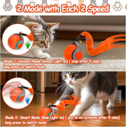 Mity rain Interactive Cat Ball Toy, Self Rolling Ball with Cover Anti-Scratch for Bored Indoor Cat Chasing, Obstacle Avoidance Smart Cat Toys for Enrichment, Motion Activated Toys to Keep Them Busy in Kuwait