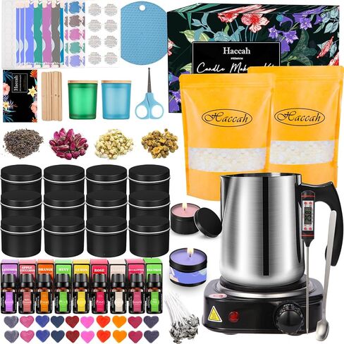 Complete Candle Making Kit with Wax Melter, Making Supplies,DIY Arts&Crafts Gift for Kids,Beginners,Adults,Including 500w Electronic Stove,Wicks,Rich Scents,Dyes,Melting Pot,Candle tins in Kuwait