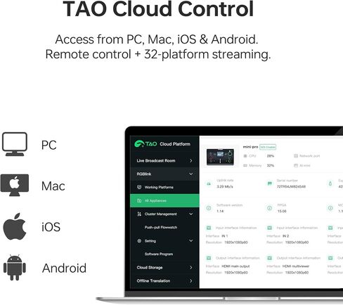 RGBlink Mini V3 Video Switcher with Customizable Features via TAO Cloud – 4K HDMI Switcher, 2.1" Touch Screen, Multi-Cam Live Streaming, Dual HDMI Output, Recording & PTZ Control in Kuwait