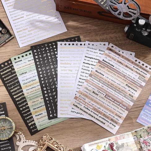 2500+ Pcs Word Stickers for Journaling, 50 Sheets Quote Sticker Gold Foil Art Scrapbook Stickers for Junk Journal, Scrapbooking Supplies for Bullet Journal Craft Small Talk Stickers for DIY Gift Card in Kuwait