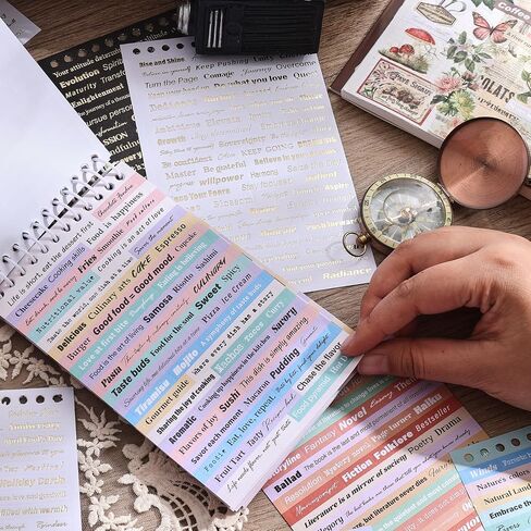 2500+ Pcs Word Stickers for Journaling, 50 Sheets Quote Sticker Gold Foil Art Scrapbook Stickers for Junk Journal, Scrapbooking Supplies for Bullet Journal Craft Small Talk Stickers for DIY Gift Card in Kuwait