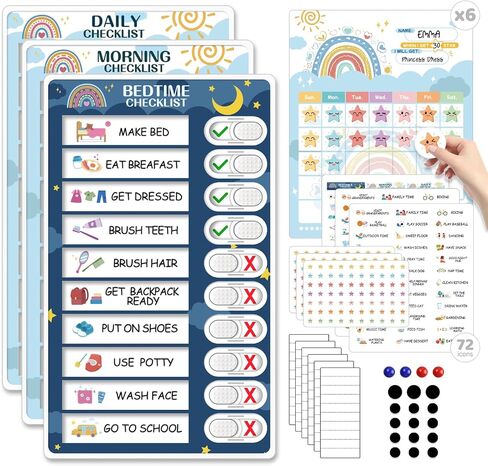Upgraded Slider 3 in 1 Bedtime/Morning/Daily Routine Chart for Kids, Magnetic Chore Chart for Kids, Visual Schedule for Kids Toddlers Schedule Board for Home in Kuwait