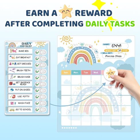 Upgraded Slider 3 in 1 Bedtime/Morning/Daily Routine Chart for Kids, Magnetic Chore Chart for Kids, Visual Schedule for Kids Toddlers Schedule Board for Home in Kuwait