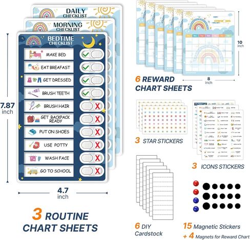 Upgraded Slider 3 in 1 Bedtime/Morning/Daily Routine Chart for Kids, Magnetic Chore Chart for Kids, Visual Schedule for Kids Toddlers Schedule Board for Home in Kuwait