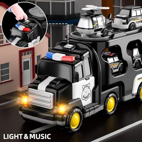 Bennol Toddler Trucks Toys for Boys Kids, 16.9-in Longer Transport Construction Truck with 6 Cars, Car Truck Toys with Lights & Sounds, Birthday Gift for 2 3 4 5 Years Old Boys and Girls in Kuwait