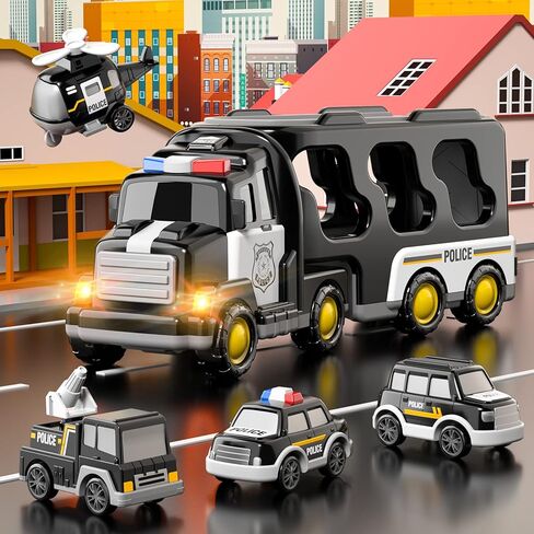 Bennol Toddler Trucks Toys for Boys Kids, 16.9-in Longer Transport Construction Truck with 6 Cars, Car Truck Toys with Lights & Sounds, Birthday Gift for 2 3 4 5 Years Old Boys and Girls in Kuwait