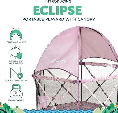 Baby Delight Go With Me Eclipse Mesh Portable Playard | Playpen | Sun Canopy | Indoor and Outdoor | Watercolor Stripe Base in Saudi Arabia
