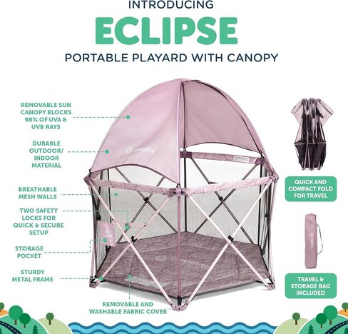 Baby Delight Go With Me Eclipse Mesh Portable Playard | Playpen | Sun Canopy | Indoor and Outdoor | Watercolor Stripe Base in Saudi Arabia