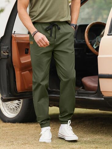 PLEPAN الرجال السراويل ركض عادية رباط قطن تشينو السراويل البضائع المشي لمسافات طويلة في الهواء الطلق حك المسار الركض Sweatpants in Kuwait