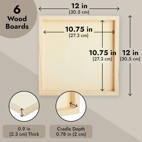 Bright Creations 6 Pack 10x10 Wood Panels for Painting, Unfinished Wood Canvas Boards, 0.83" Deep Cradle Artist Wall Canvases for Crafts in Kuwait