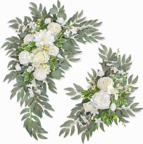 Faux Flowers Wedding Welcome Signs Floral(Pack of 2)，Wedding Arch Flowers for Wedding Decorations and Reception Backdrop Decoration (2PC Red) in Saudi Arabia