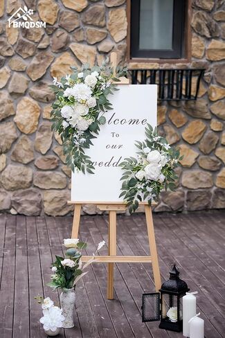 Faux Flowers Wedding Welcome Signs Floral(Pack of 2)，Wedding Arch Flowers for Wedding Decorations and Reception Backdrop Decoration (2PC Red) in Saudi Arabia