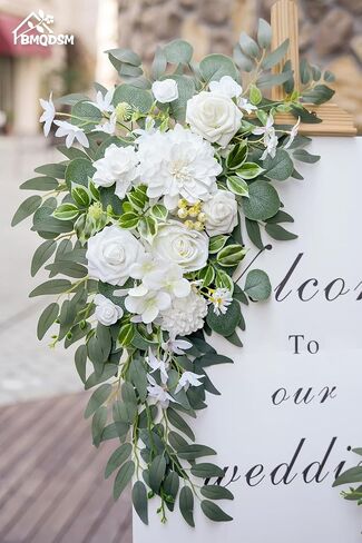 Faux Flowers Wedding Welcome Signs Floral(Pack of 2)，Wedding Arch Flowers for Wedding Decorations and Reception Backdrop Decoration (2PC Red) in Saudi Arabia