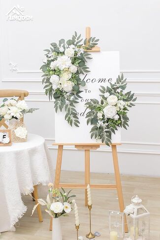 Faux Flowers Wedding Welcome Signs Floral(Pack of 2)，Wedding Arch Flowers for Wedding Decorations and Reception Backdrop Decoration (2PC Red) in Saudi Arabia